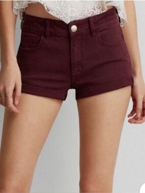 American Eagle Outfitters Women's Maroon Denim Cutoff Shorts